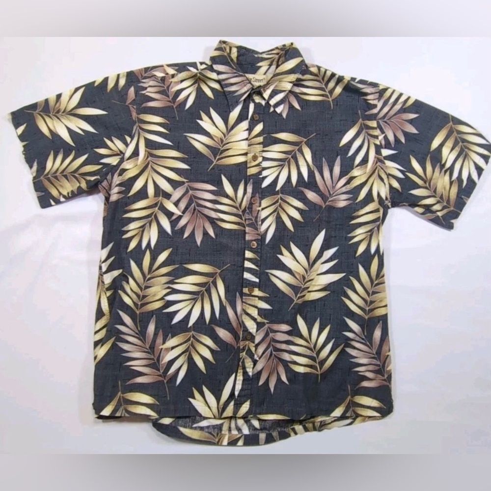 VTG Cooke Street Hawaiian Button Up Aloha  Shirt 100% Cotton Gray and White XL